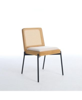 Mid-Century Linen Dining Chairs Rattan Back (Set of 2)