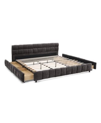 California King Upholstered Bed Frame with Storage Drawer - Dark Gray