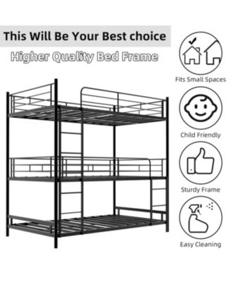 Triple Frame Bed w/ Ladder & Railing - Floor Safe, Easy Assembly