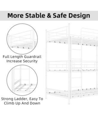 Heavy-Duty Triple Bunk Bed w/ Ladder & Rail bed frames