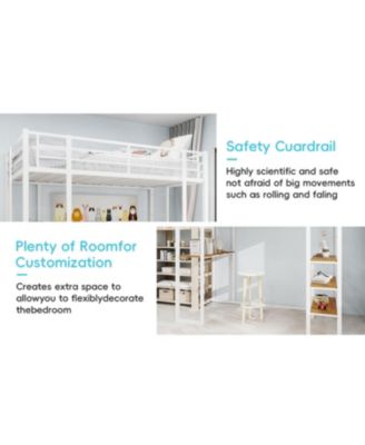 Iron Loft Bed with L-Shaped Desk and Stairs