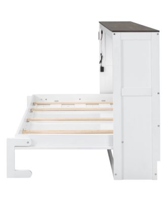Twin Murphy Bed with LED, Foldable Cabinet, Hidden Wall Bed