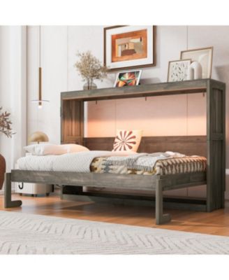 Twin Murphy Bed with LED Light - Brown