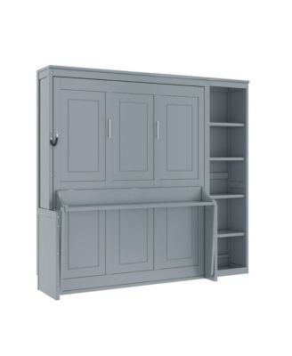Full Size Murphy Bed with Desk and Bookshelf, Gray