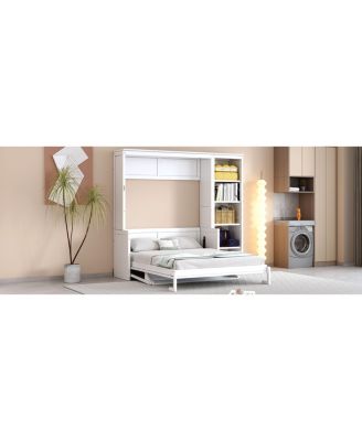 Full Size Wood Murphy Bed with Desk and Bookshelf