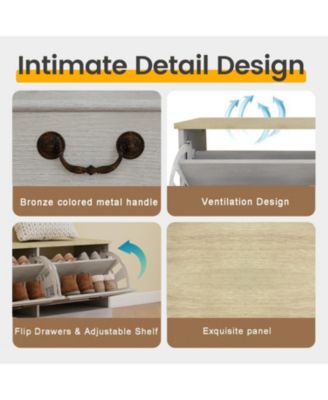 Shoe Storage Bench with Flip Drawers & Adjustable Shelf