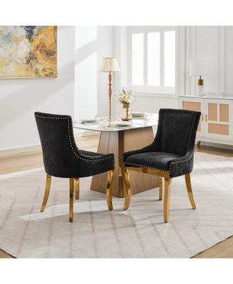 Chenille Dining Chairs, Gold Legs, Rivet Trim