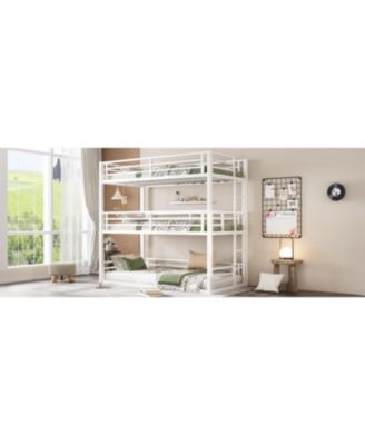  Triple Twin XL Metal Bunk Bed with Guardrails