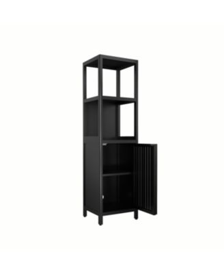 Black Linen Tower Bamboo Cabinet
