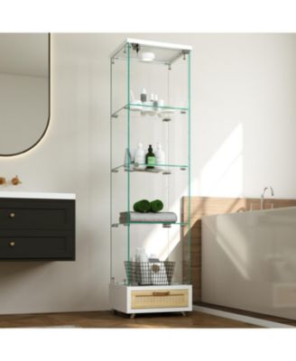 Streamdale Modern Glass Display Cabinet w/ Drawer & LED Lights