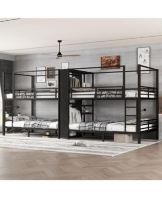 Quadruple Metal Bunk Bed w/ Storage & Wardrobe