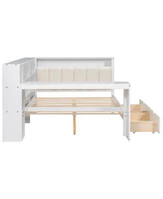 Streamdale Full Platform Bed- Storage, Charging, LED, Desk, Upholstered Headboard