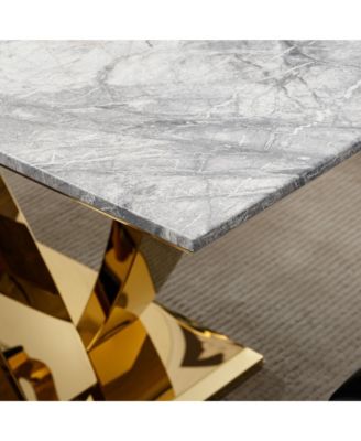 70" Faux Marble Dining Table, Mirrored Base (Gold/Gray