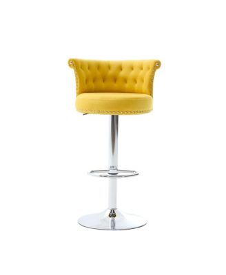 Velvet Bar Stool Set of 2, Adjustable Swivel, Silver Legs