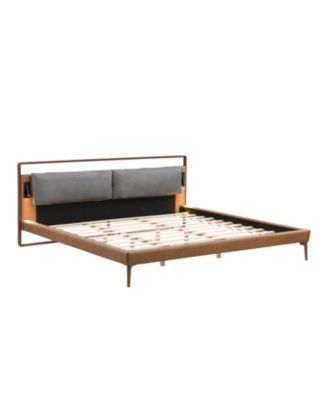Streamdale Brown&Gray Leather King Bed with 2pcs Night Lights