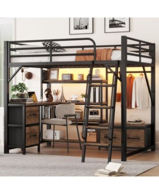 Loft Bed with Desk, Light, Storage, Wardrobe & Drawers