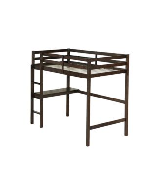 Espresso High Loft Bed with Desk & Guardrail