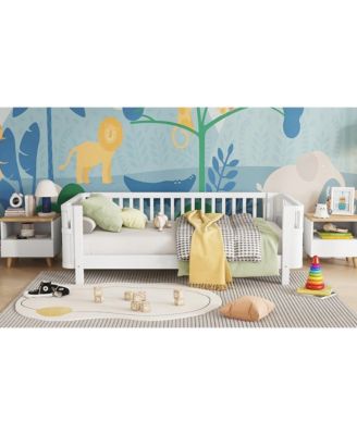 Twin Wood Platform Bed with Rails - White