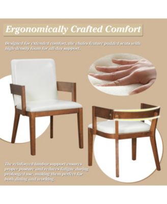 Modern Walnut Wood & White Glossy PU Leather Upholstered Dining Chairs Set of 2