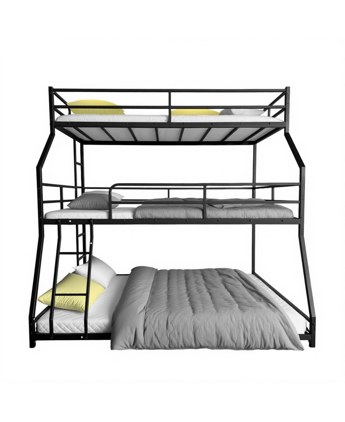 Streamdale Furniture Triple Bed with Ladders & Guardrails - Easy Assembly - Black