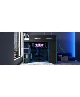 Loft Bed with Desk, Wardrobe, Storage & RGB LED