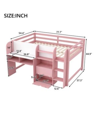 Pink Low Loft Bed with Desk, Storage & Whiteboard