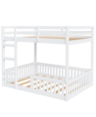 Full over Full Wood Bunk Bed with Ladder and Guardrails, White