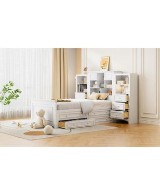 Twin Wood Platform Bed w/ Cabinet & 8 Drawers