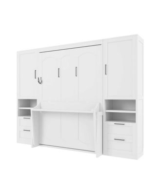 Full Size Murphy Wall Bed with Closet, Drawers and Shelves