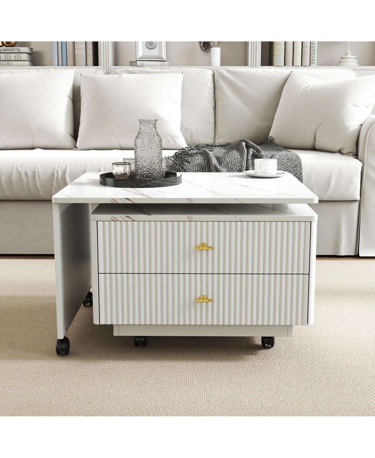 Streamdale Furniture Extendable Coffee Table w/ Storage, Reversible, 2 Drawers, 6 Wheels