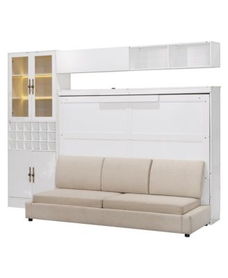 Full Size Murphy Bed Wall Bed with Sofa, Shelves USB & Light