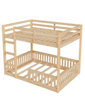 Full over Full Wood Bunk Bed with Ladder and Guardrails, Natural