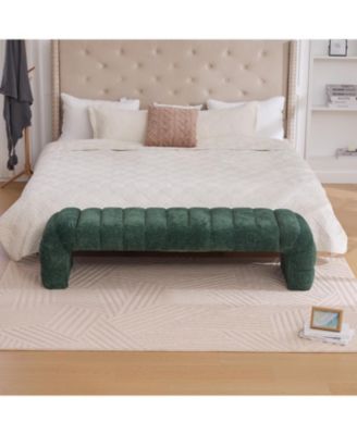  Modern Upholstered Bed Bench, Chenille Ottoman, Green