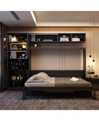 Full Size Murphy Bed Wall Bed with Sofa, Shelves USB & Light.