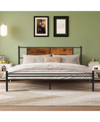 KING Bed Frame Wood Headboard Footboard Metal Platform Mattress Foundation