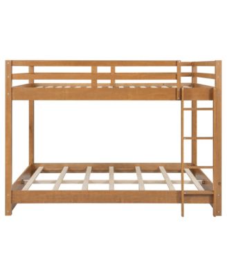 Wood Queen Size Bunk Bed with Ladder, Wood Color
