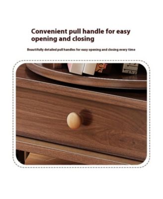 Rotating Bookshelf 360 Corner Bookcase with Wheels, Walnut Brown