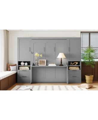 Queen Size Murphy Bed Wall Bed with Closet ,Drawers and Shelves