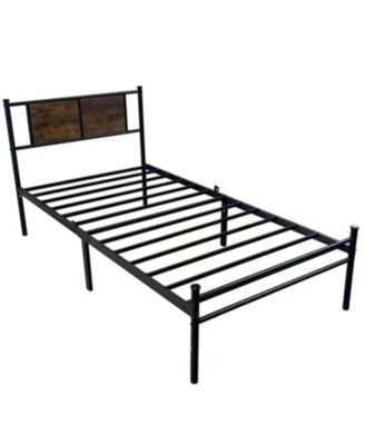 Twin Bed Frame with Wood Headboard, Metal Slats, Easy Assembly