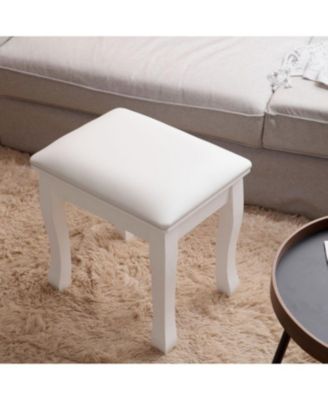 White Vanity Stool Padded Makeup Chair Bench with Solid Wood Legs