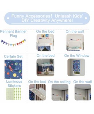 Streamdale Jack Metal Junior Loft Bed w/ Slide, Curtain & Stickers