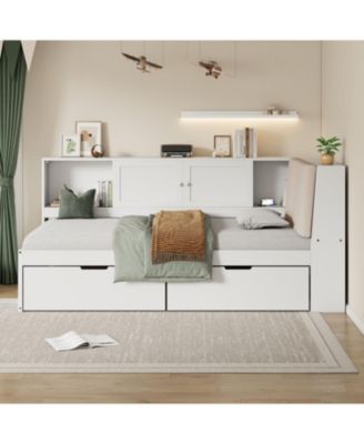 Wooden Twin L-Shaped Daybed with Storage, Bookcase & USB, White