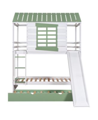 Twin House Bunk Bed w/ Slide & Trundle