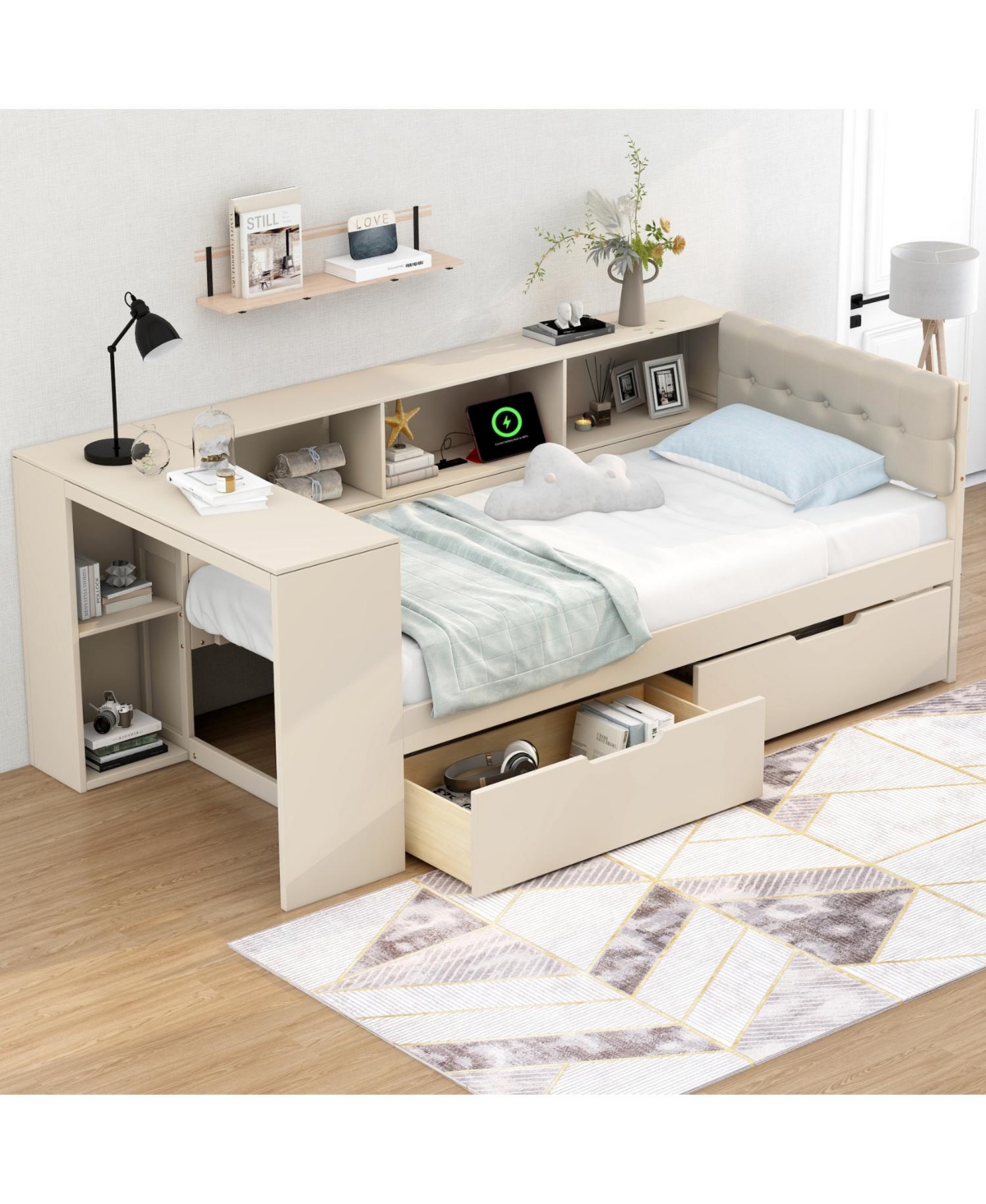 Streamdale Furniture Platform Bed with Storage, Charging Station