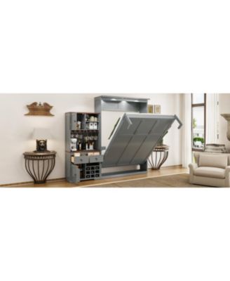 Queen Murphy Bed with Storage, Wine Rack & LED