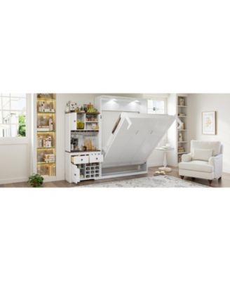 Queen Murphy Bed with Storage, Wine Rack & LED