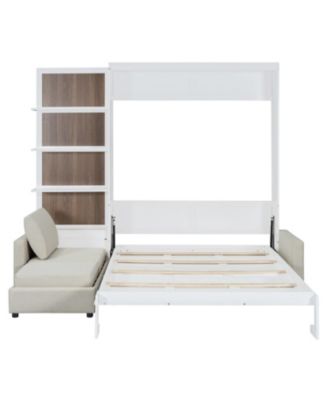 Streamdale Queen Size Murphy Bed Wall Bed with Sofa and Shelves