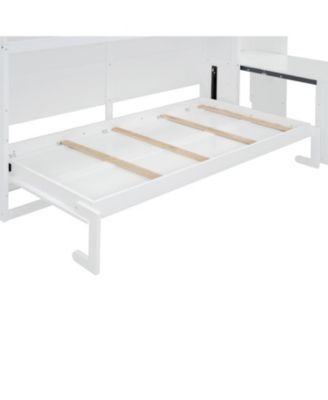Twin Size Murphy Bed Wall Bed with Closet , Drawers & Desk-White