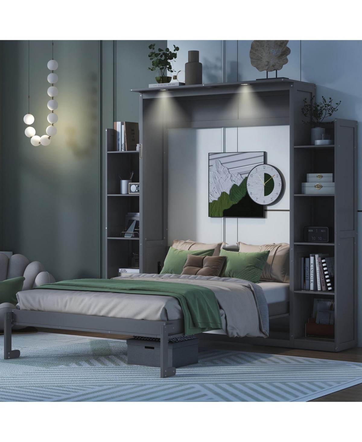 Streamdale Furniture Murphy Bed with Shelves & Led Lights
