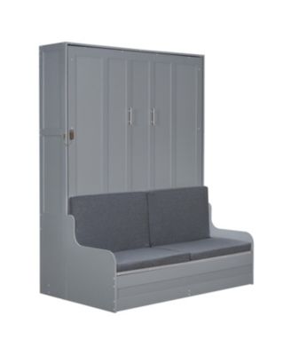 Queen Size Murphy Bed Wall Bed with Cushion,Gray